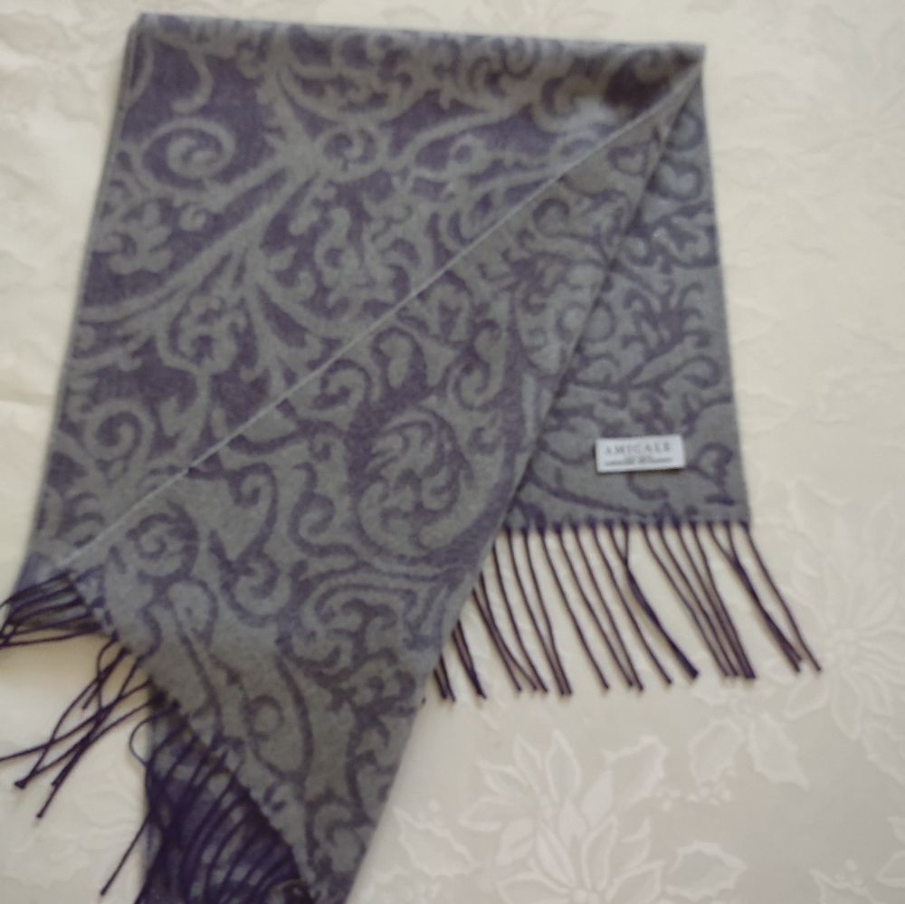 Amicale Silk purple paisley fringe scarf